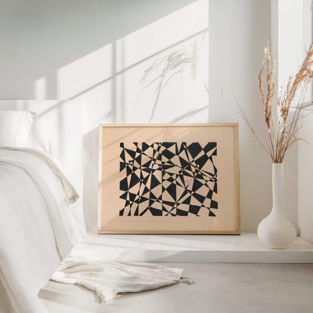 Design for unidentified floor black Belgian marble and royal grey. Drawing with abstract pattern 1910 Winold Reiss 4 mockup