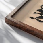 Design for unidentified floor black Belgian marble and royal grey. Drawing with abstract pattern 1910 Winold Reiss close up dark wood mockup