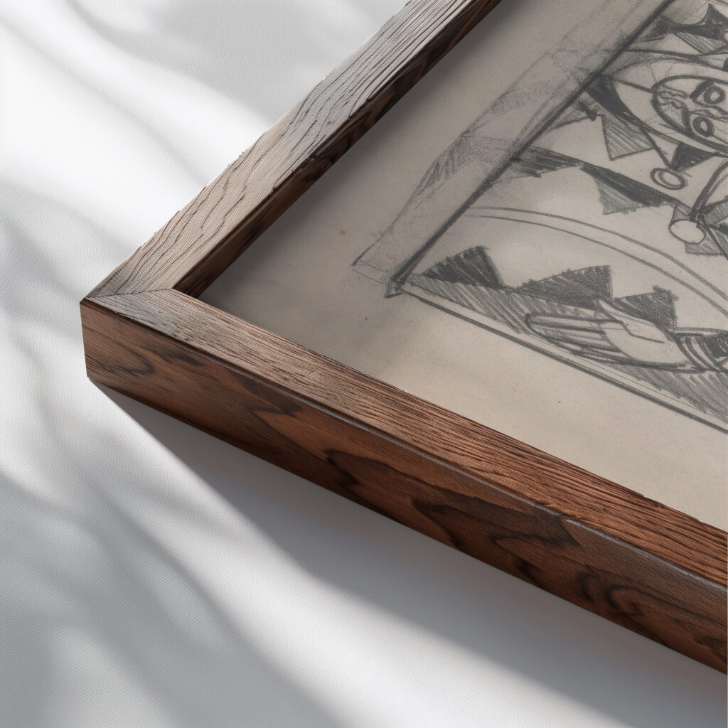 Design sketches for Hotel Alamac 71st and Broadway New York NY.Sketch for Medieval Grill Murals 1923 Winold Reiss close up dark wood mockup