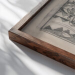 Design sketches for Hotel Alamac 71st and Broadway New York NY.Sketch for Medieval Grill Murals 1923 Winold Reiss close up dark wood mockup