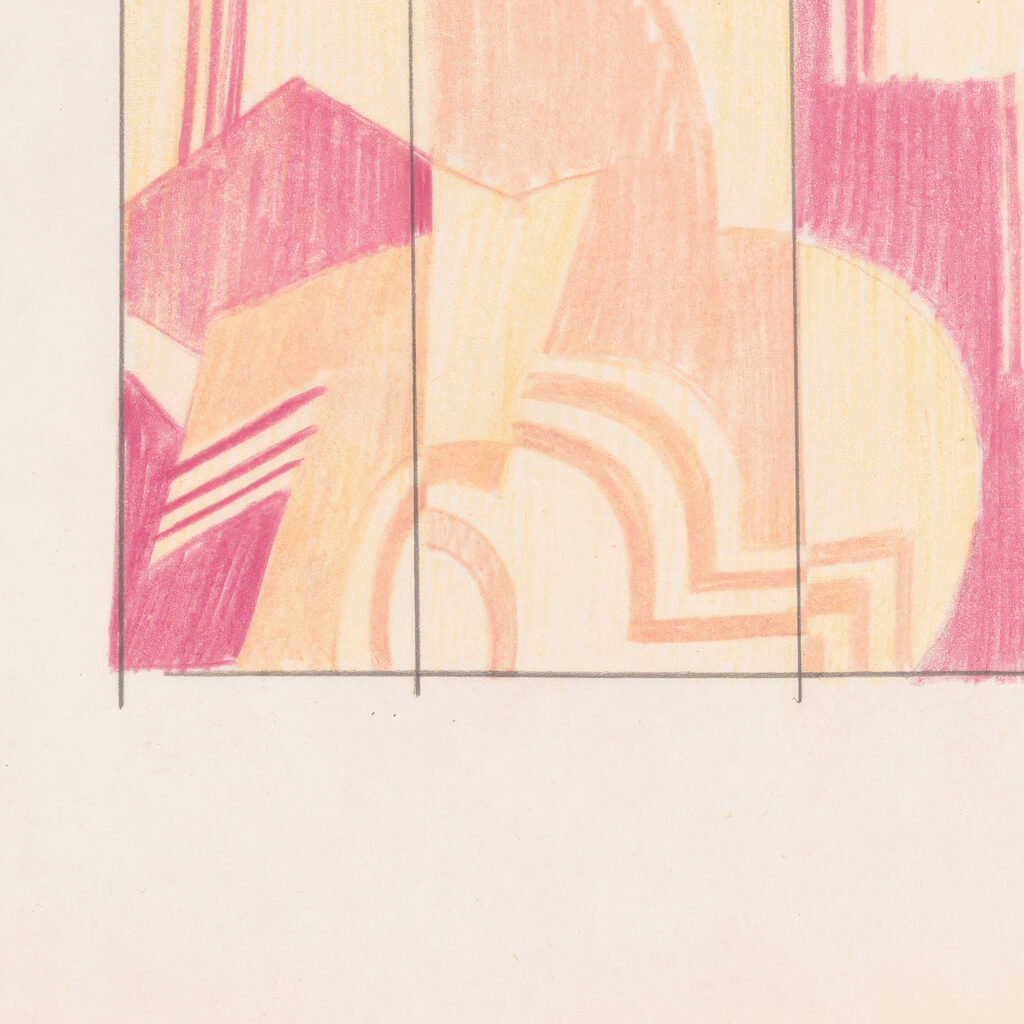 Design sketches for stepped three panel painted decorative folding screens. Drawing of plans elevation and details 1925 Winold Reiss 8 mockup