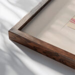 Design sketches for stepped three panel painted decorative folding screens. Drawing of plans elevation and details 1925 Winold Reiss close up dark wood mockup