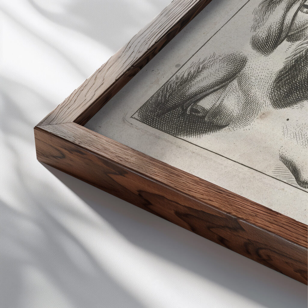 Details van gezichten 1682 Jean Lepautre close up dark wood mockup