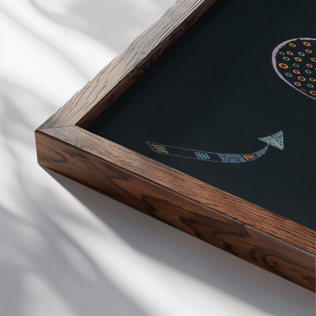 Deux Cotes 1938 Wassily Kandinsky close up dark wood mockup