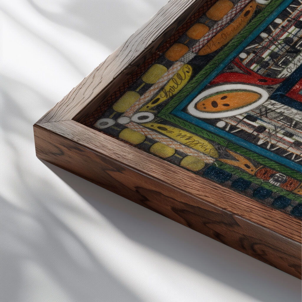 Die GeschaftsVerkehr Handels und Industriereiche Insel Korfu im baltischen Meer 1919 Adolf Wolfli close up dark wood mockup