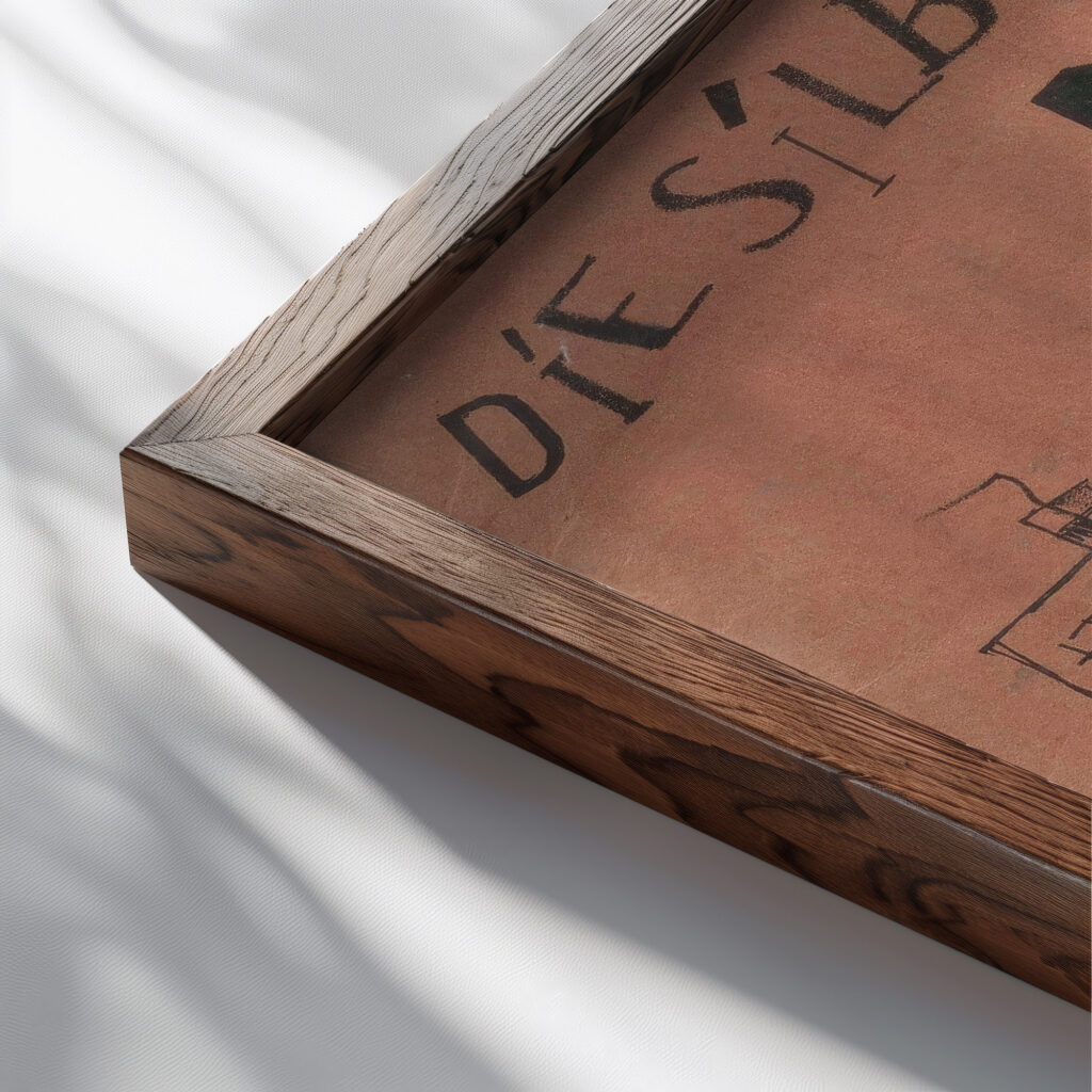 Die Kathedrale – Die Silbergaule 1920 Kurt Schwitters close up dark wood mockup