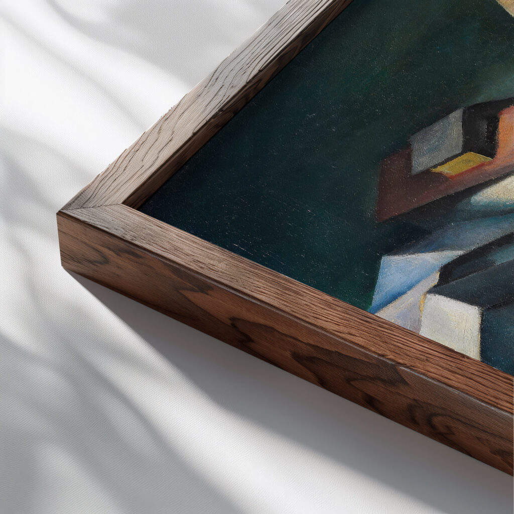 Die Kirche III St. Andreas in Klausen Sudtirol 1920 Alexander Kanoldt close up dark wood mockup