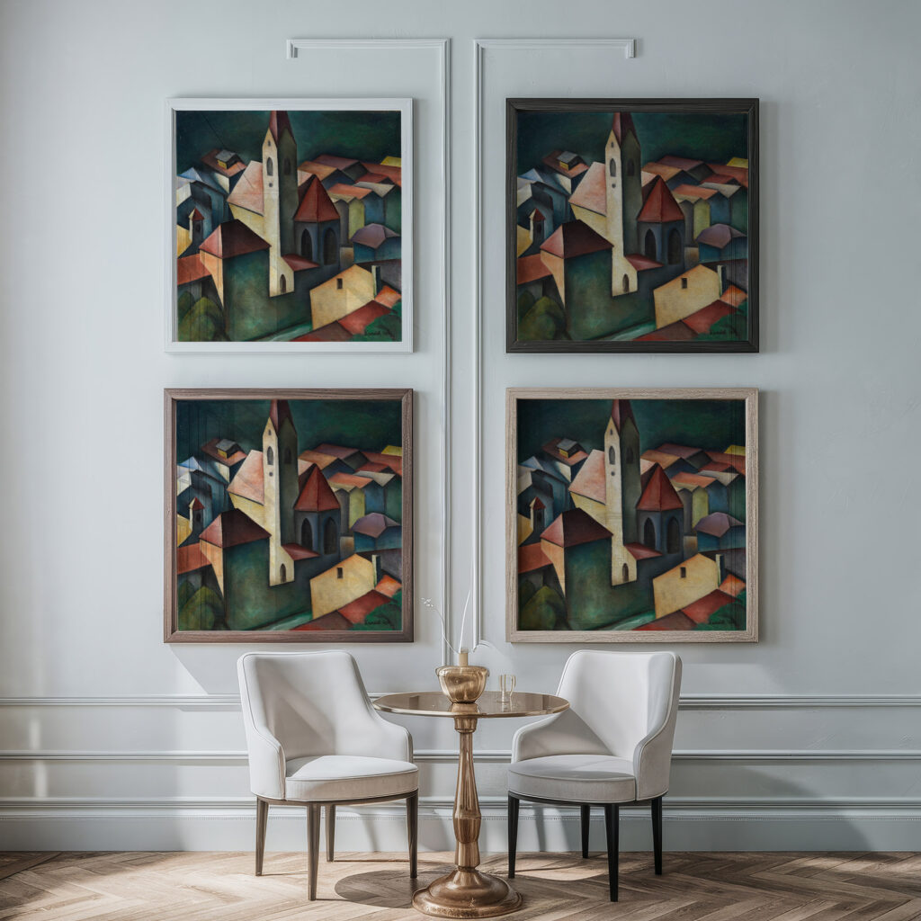 Die Kirche III St. Andreas in Klausen Sudtirol 1920 Alexander Kanoldt framed posters mockup