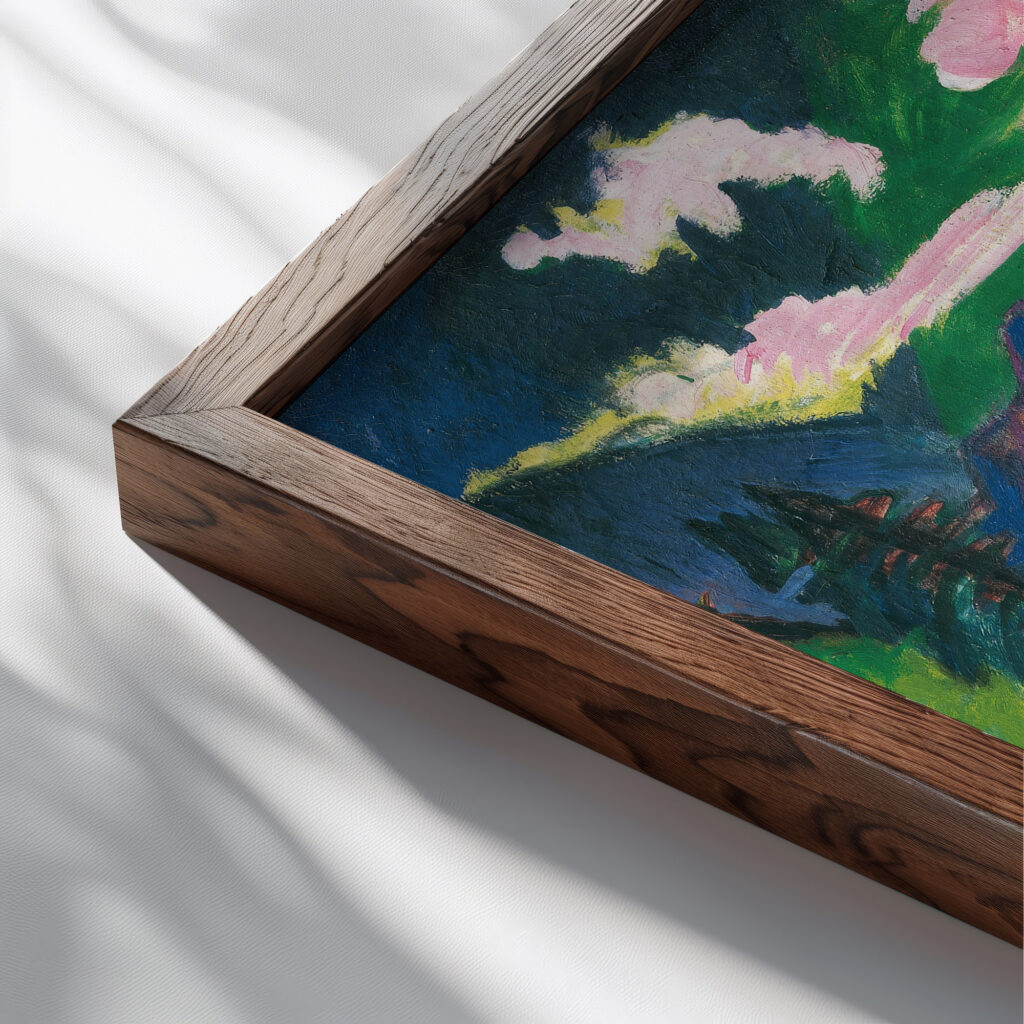 Die Klosterser Berge 1923 Ernst Ludwig Kirchner close up dark wood mockup