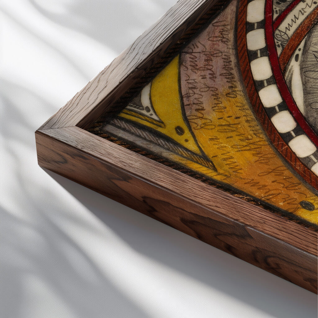 Die Kreuzigung meiner Wenigkeit auf der BiskayaHavenInsel im stillen Ozean im SpahtSommer 1876 1920 Adolf Wolfli close up dark wood mockup