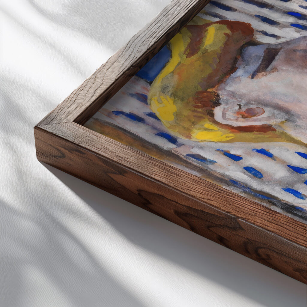 Die Musikantin in der Pause Essende Damenkapelle 1944 Paul Kleinschmidt close up dark wood mockup