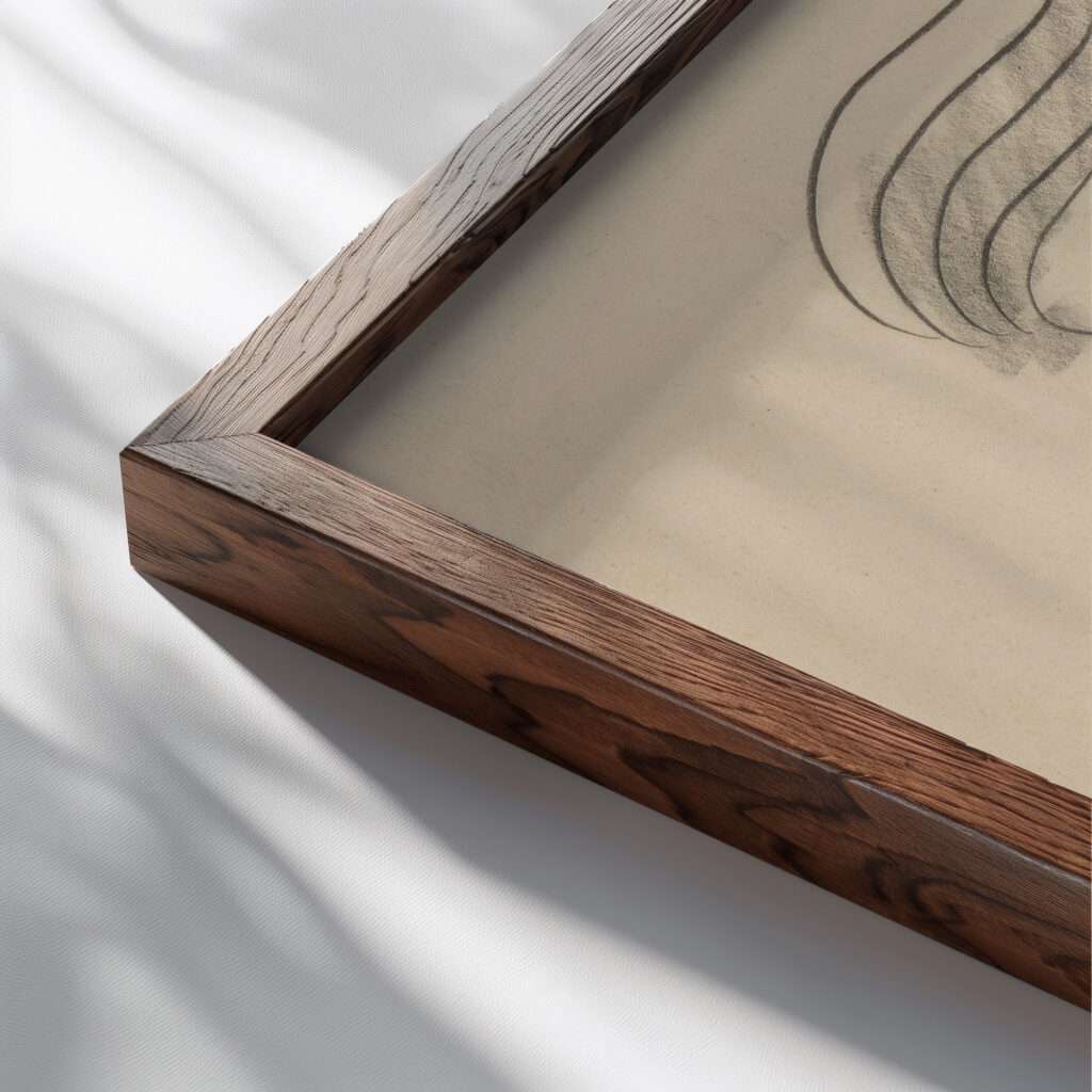 Dievca s kvetmi v naruci 1938 Mikulas Galanda close up dark wood mockup