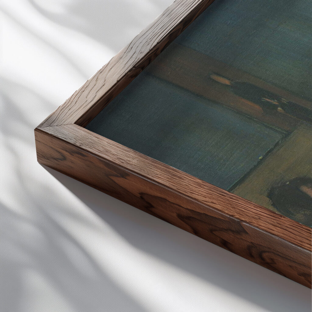 Dinner Party 1935 Oskar Schlemmer close up dark wood mockup