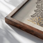 Dove and Rose 1879 William Morris close up dark wood mockup