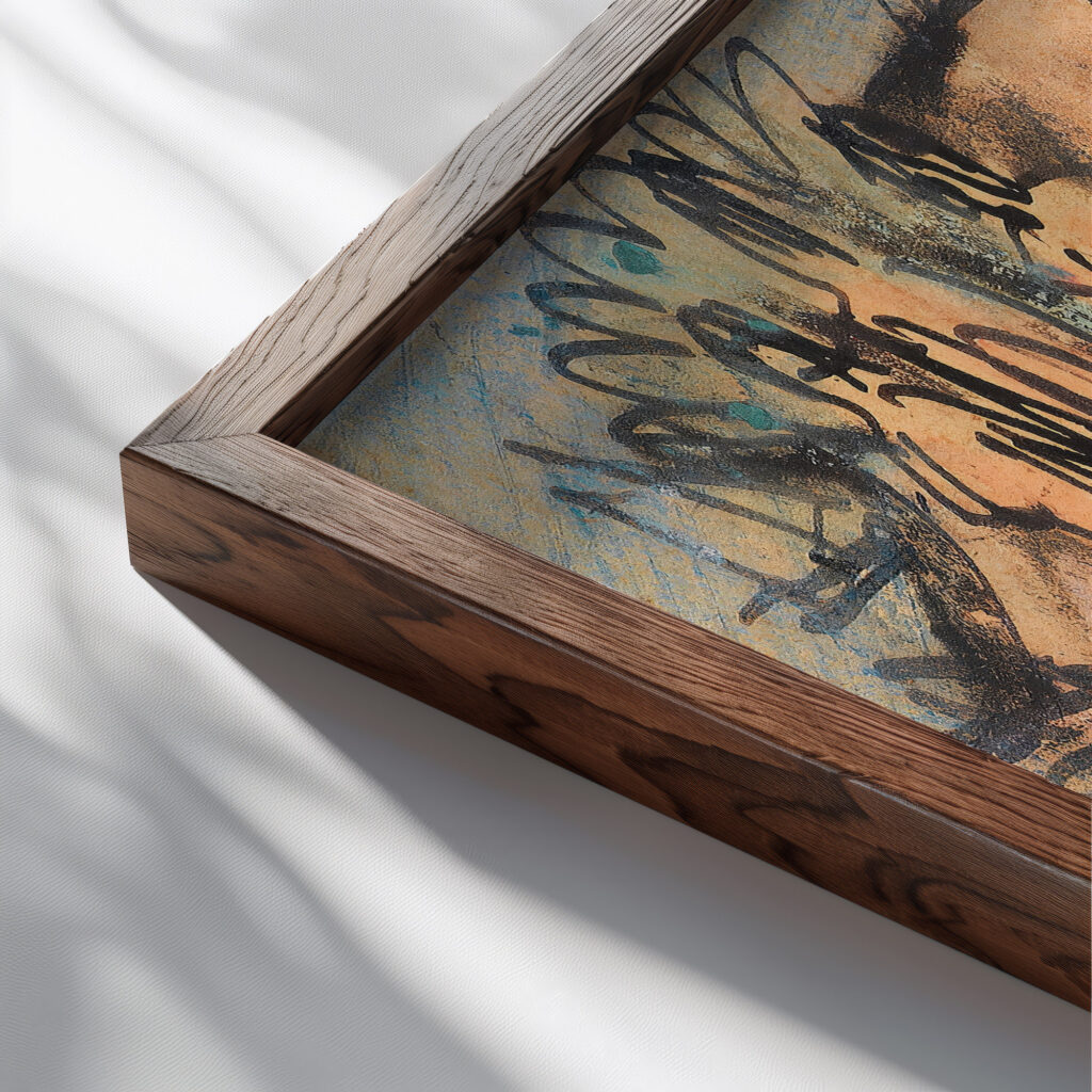 Drei Figuren auf Fehmarn Postkarte 1914 Ernst Ludwig Kirchner close up dark wood mockup