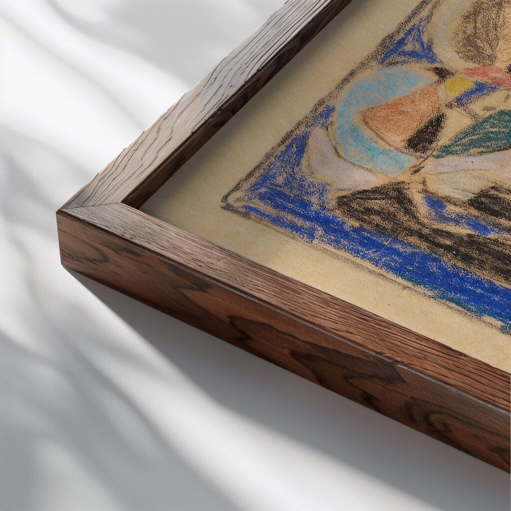 Drei Figuren in Landschaft 1920 Adolf Holzel close up dark wood mockup