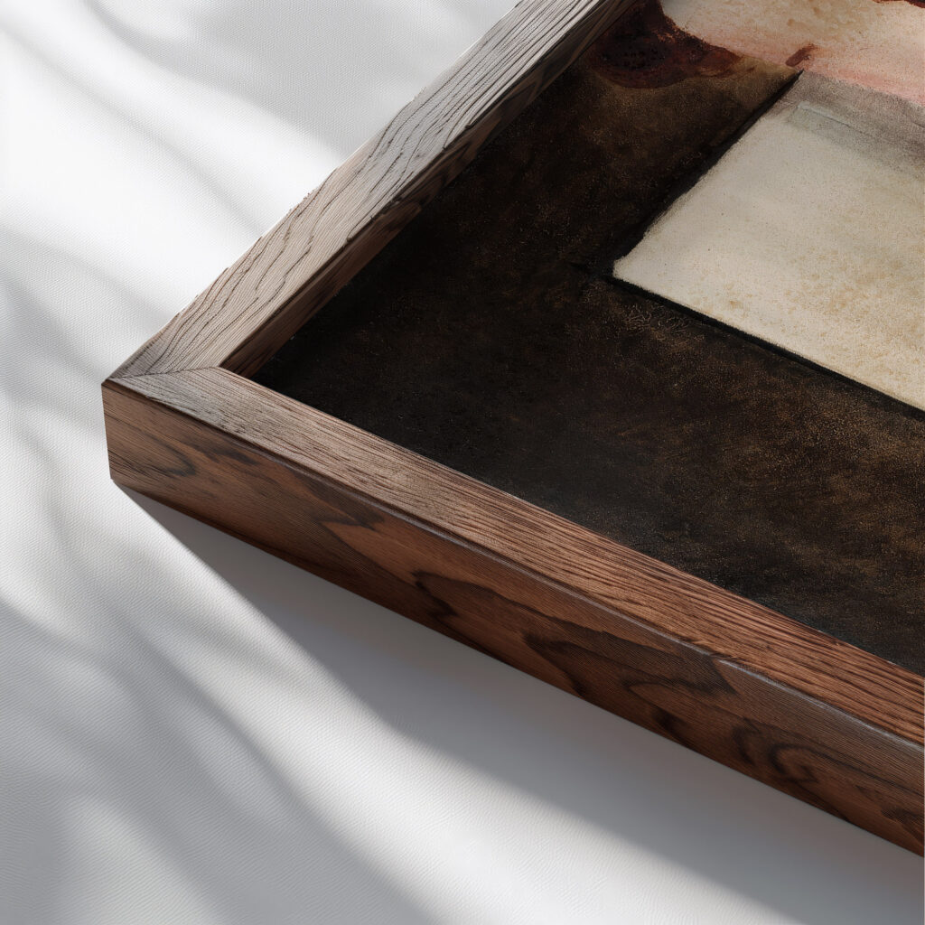 Drei vor Schatten 1932 Oskar Schlemmer close up dark wood mockup