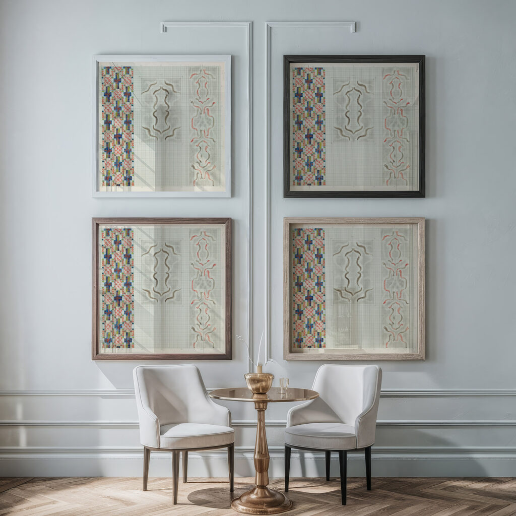Drie decoratieve ontwerpen 1874 Carel Adolph Lion Cachet framed posters mockup