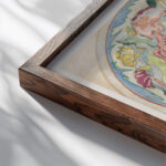 Drie ontwerpen voor aardewerkdecoratie voor schotel 1918 03 15 Theo Colenbrander close up dark wood mockup