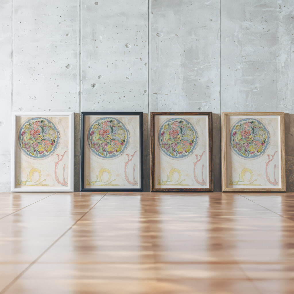 Drie ontwerpen voor aardewerkdecoratie voor schotel 1918 03 15 Theo Colenbrander framed posters mockup