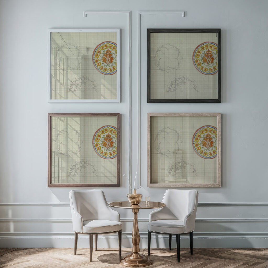 Drie ontwerpen voor een bord 1874 Carel Adolph Lion Cachet framed posters mockup