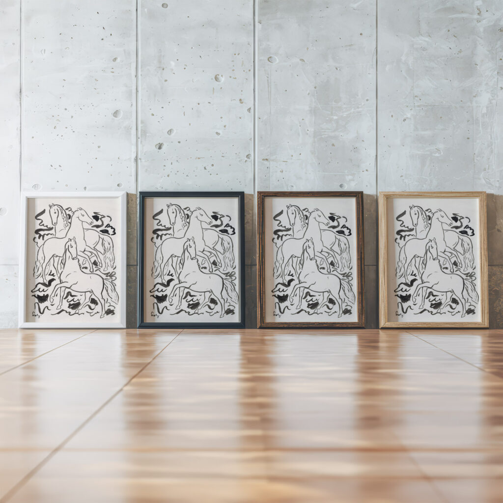 Drie paarden 1925 Leo Gestel framed posters mockup