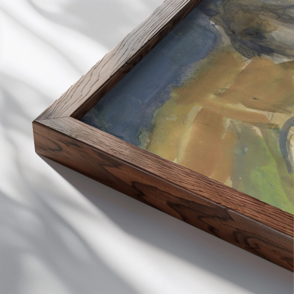 Drie paarden in een landschap 1918 Leo Gestel close up dark wood mockup
