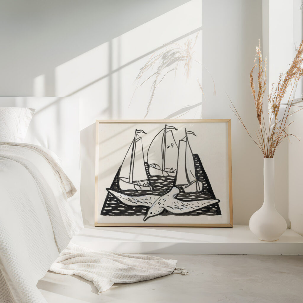 Drie zeilschepen en een meeuw 1891 Leo Gestel 4 mockup