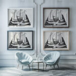 Drie zeilschepen en een meeuw 1891 Leo Gestel framed posters mockup