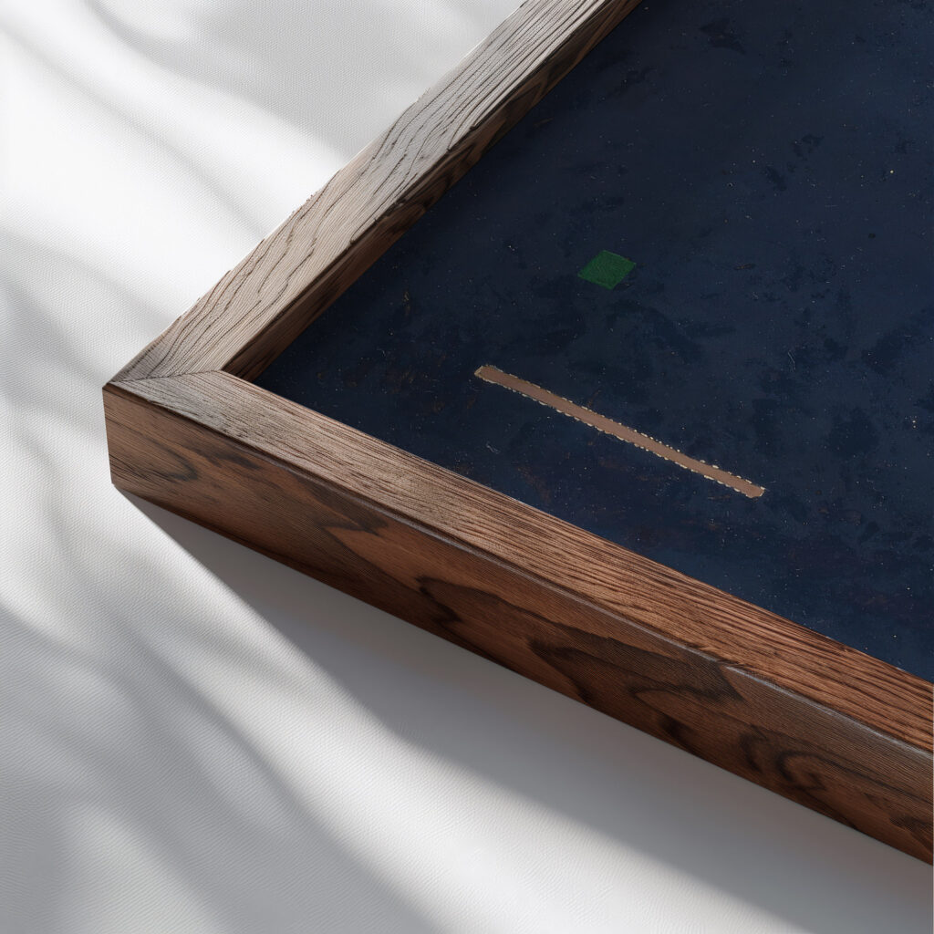 Dull gray 1930 Wassily Kandinsky close up dark wood mockup