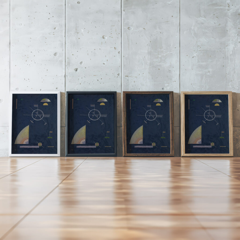 Dull gray 1930 Wassily Kandinsky framed posters mockup