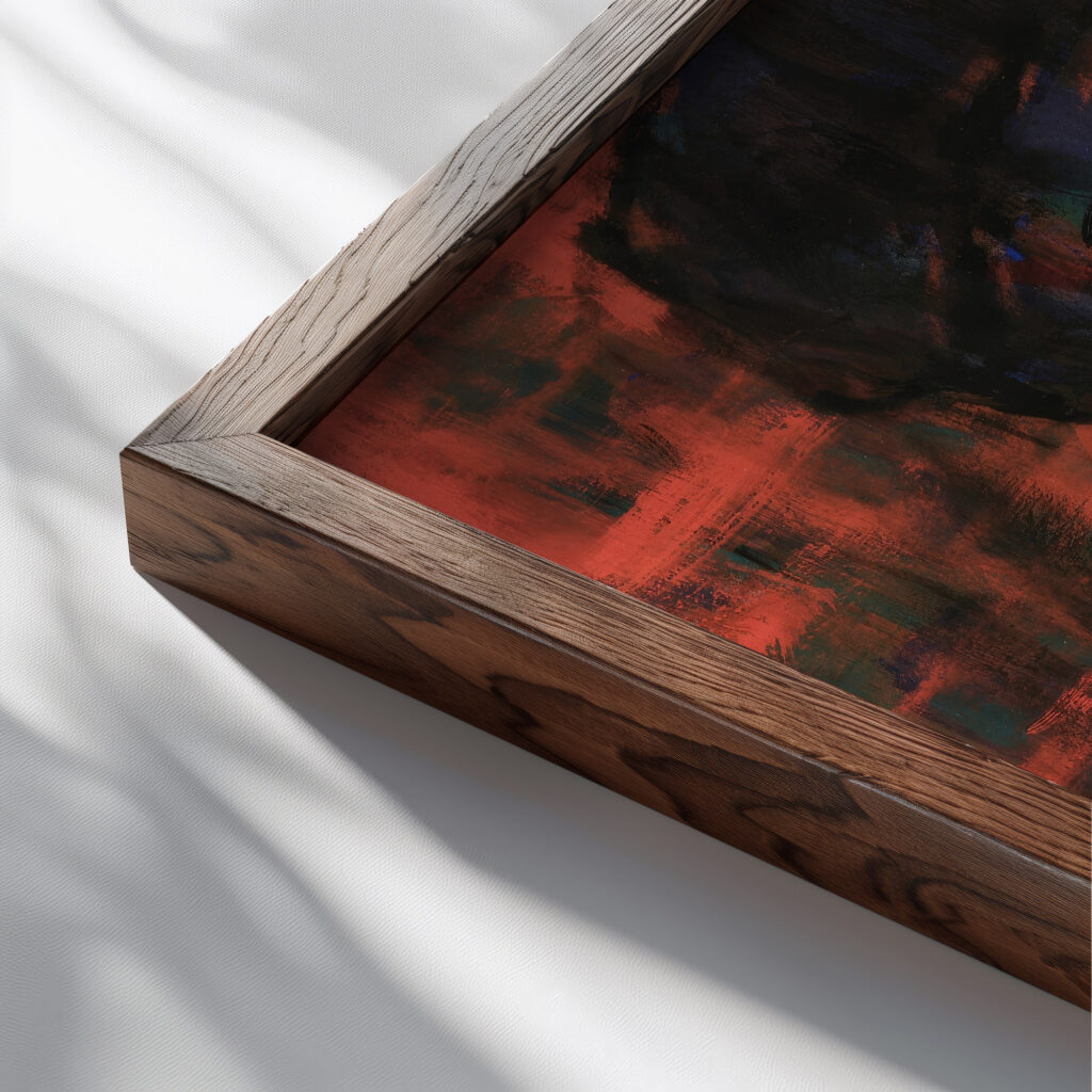 Dunkle Kopfe auf Rot 1928 Christian Rohlfs close up dark wood mockup