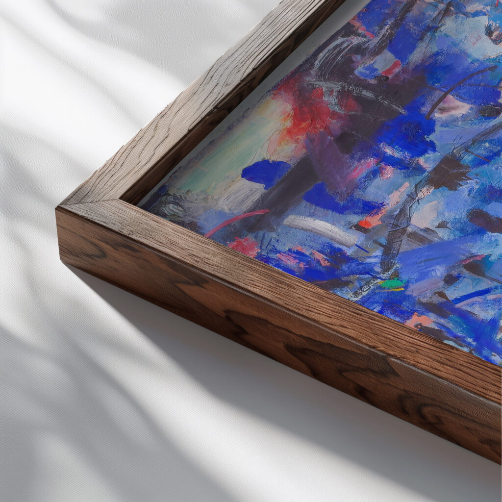 Earth and water 1987 Tiit Paasuke close up dark wood mockup