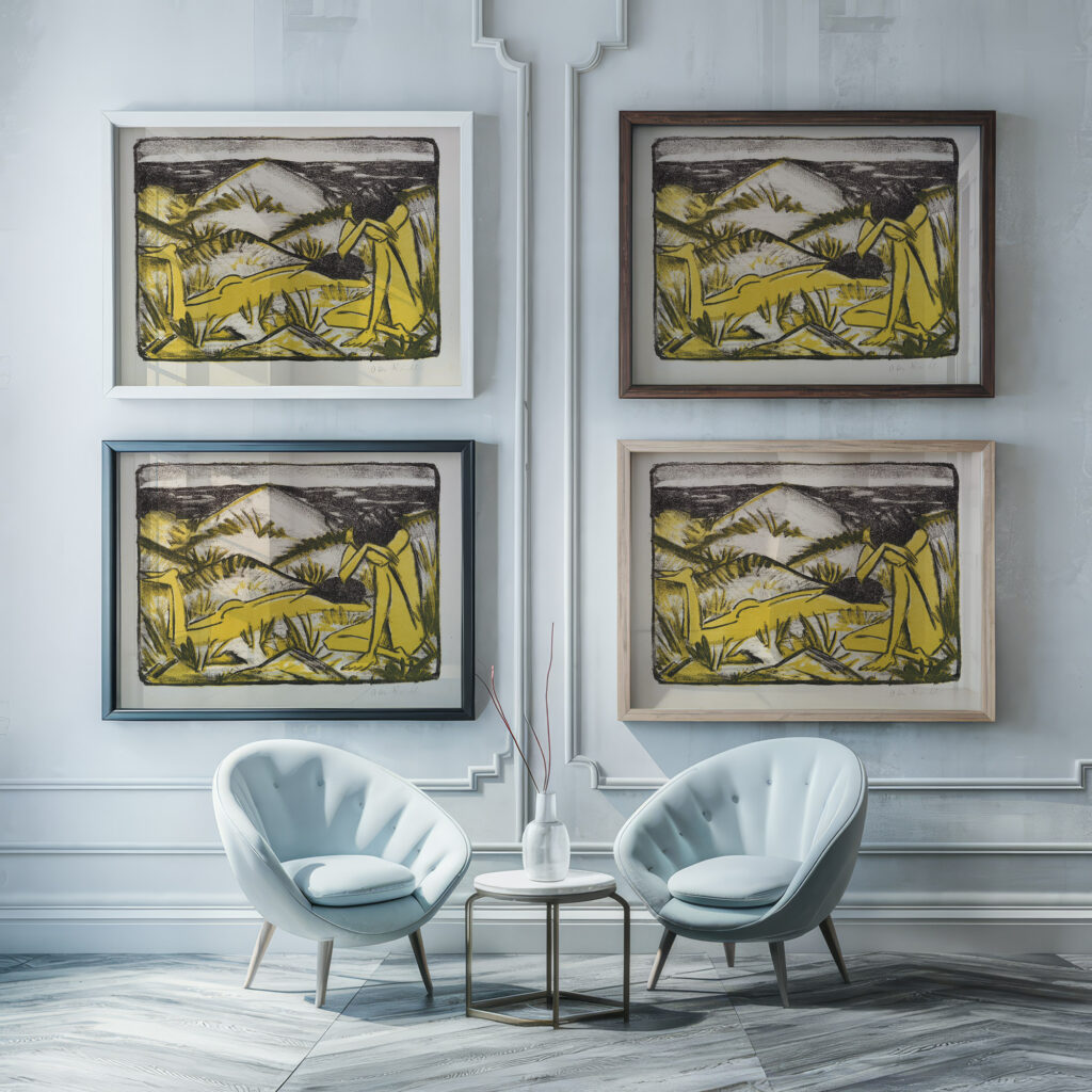 Ein in Dunen sitzendes und ein liegendes Madchen Zwei Madchen in den Dunen Sylt 1920 1924 Otto Mueller framed posters mockup