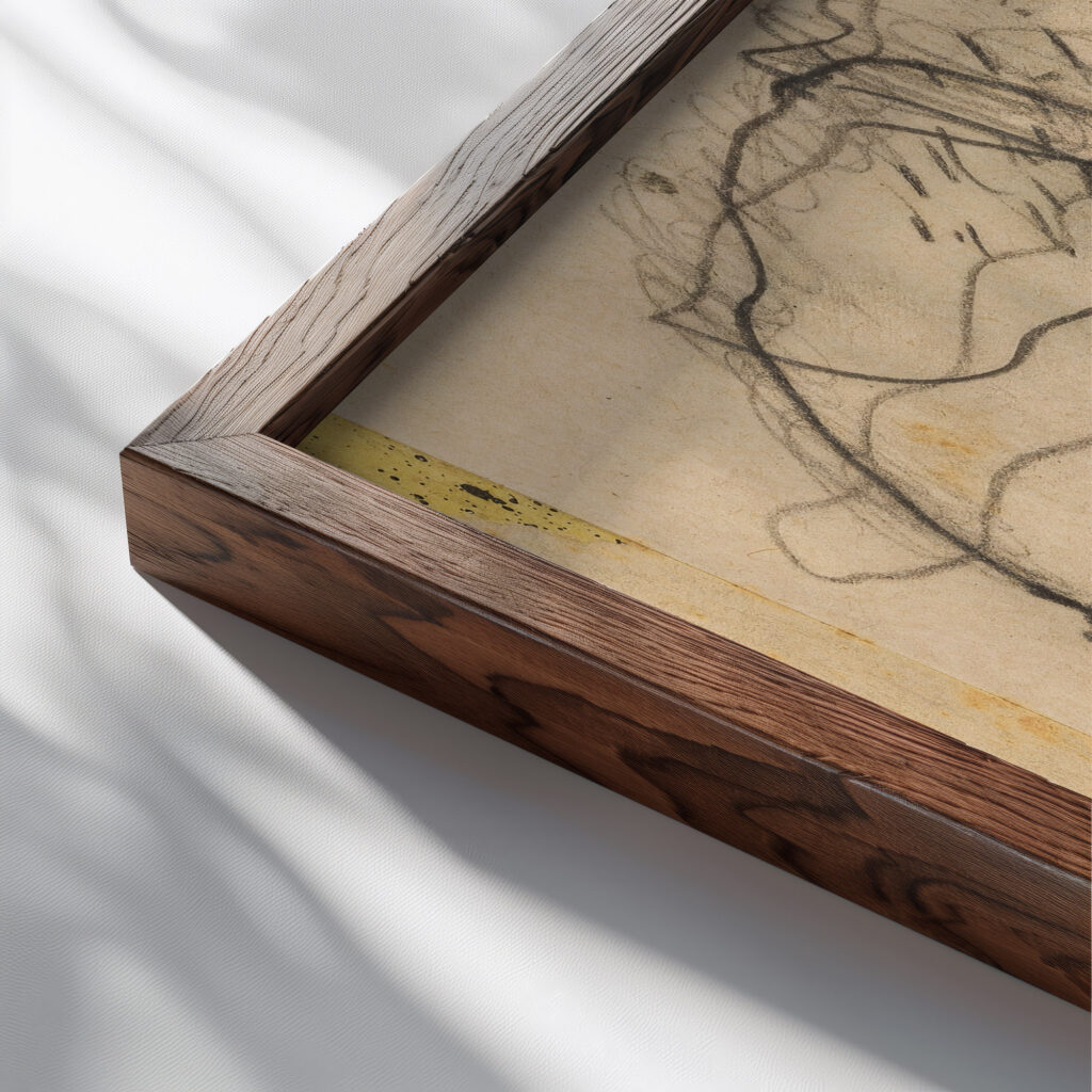 Eisenbahn Kinderzeichnung CA 1895 Egon Schiele close up dark wood mockup