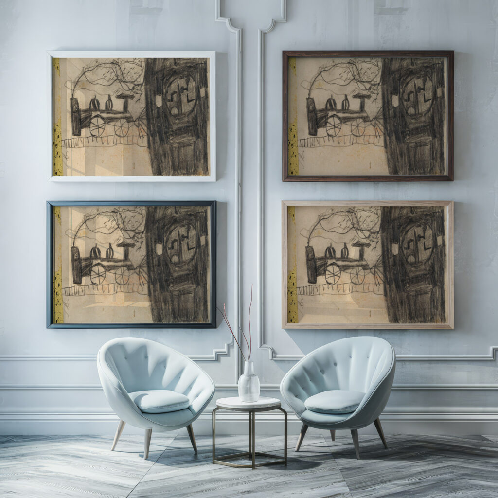 Eisenbahn Kinderzeichnung CA 1895 Egon Schiele framed posters mockup