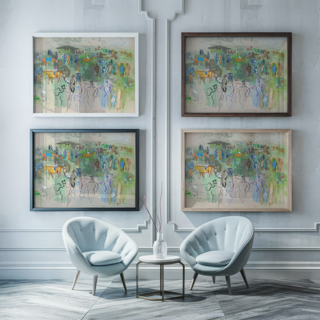 Elegants et elegantes sur la pelouse Raoul Dufy framed posters mockup