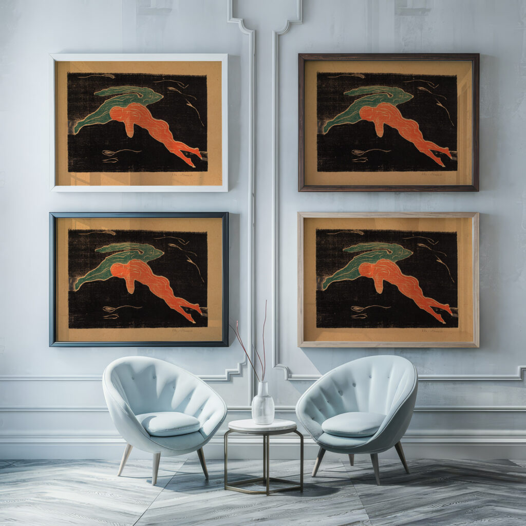 Encounter in Space 1899 Edvard Munch framed posters mockup