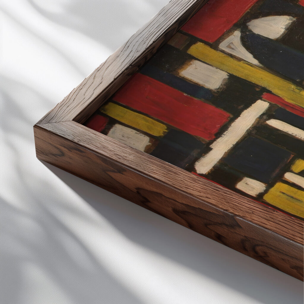Estructura constructiva con formas geometricas 1943 Joaquin Torres Garcia close up dark wood mockup