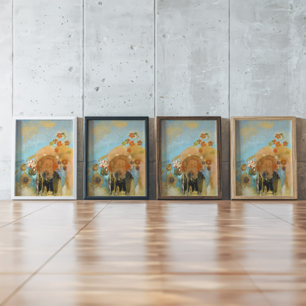 Evocation of Roussel c. 1912 Odilon Redon framed posters mockup