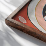 Evolution No. 15 Group IV The Seven pointed Stars 1907 Hilma af Klint close up dark wood mockup