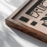 Ex libris van P. Flurscheim 1906 Reijer Stolk close up dark wood mockup