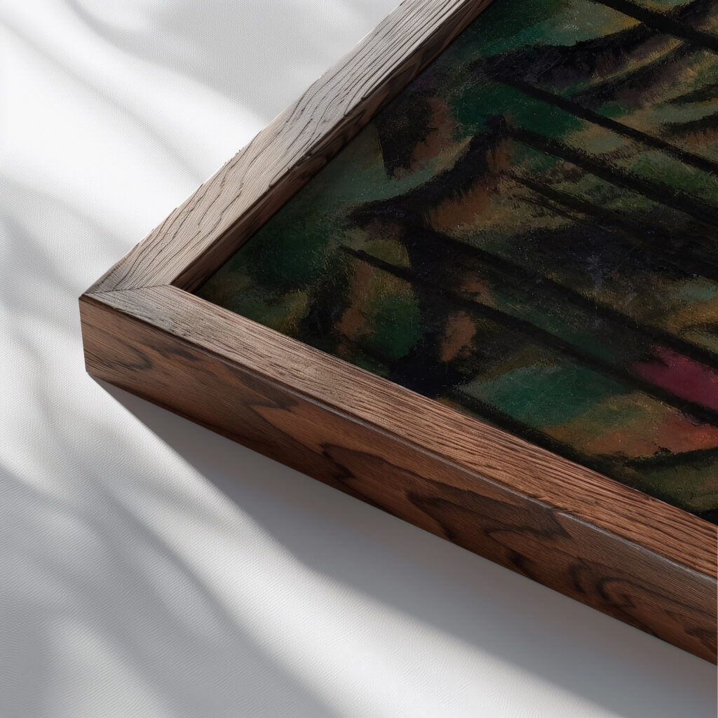 Expressive firs 1924 Johann Walter Kurau close up dark wood mockup