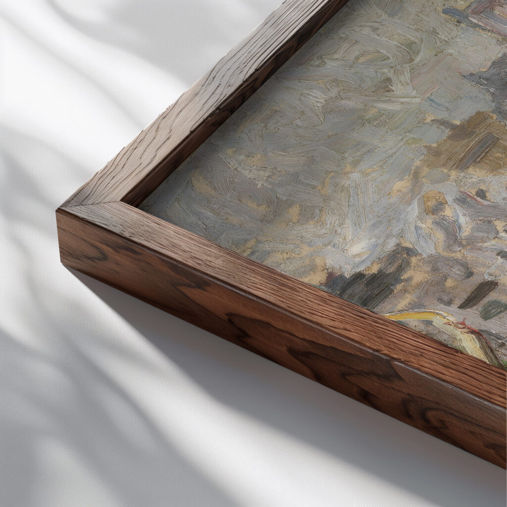 Fair at Vrijdagmarkt in Ghent 1907 Gustave De Smet close up dark wood mockup
