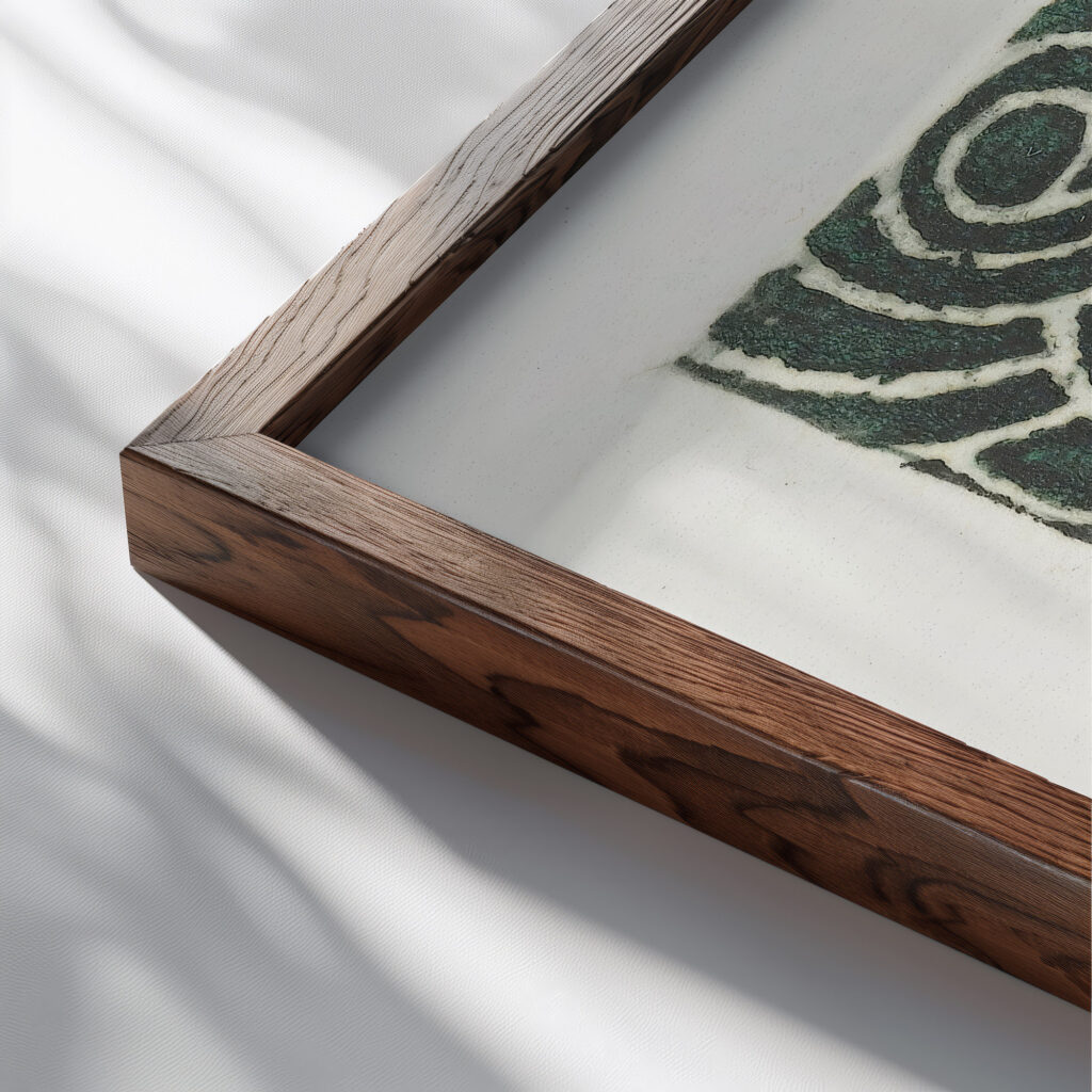 Fantasie in groen 1937 1969 Yo Sugano close up dark wood mockup