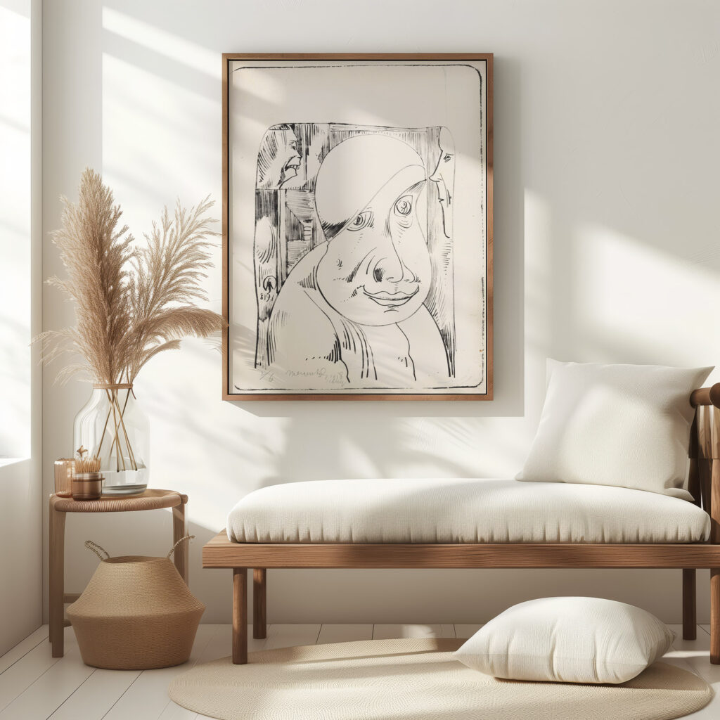 Fantasie mannenkop met scheve muts half over het rechteroog 1918 08 Samuel Jessurun de Mesquita 5 mockup