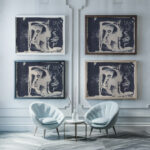 Fantasie profielkop naar rechts in een witte rechthoek omgeven door zwart rechtsonder is het zwart gewassen 1920 Samuel Jessurun de Mesquita framed posters mockup