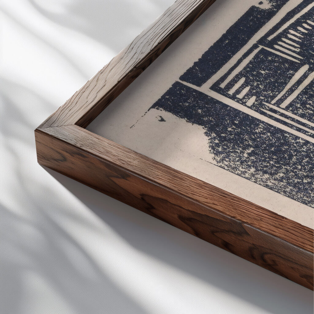 Fantasiekop profielkop in arceringen 1923 Samuel Jessurun de Mesquita close up dark wood mockup