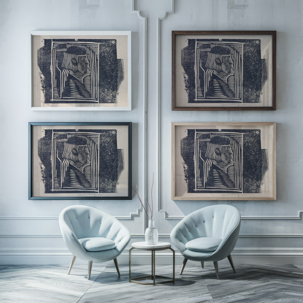 Fantasiekop profielkop in arceringen 1923 Samuel Jessurun de Mesquita framed posters mockup