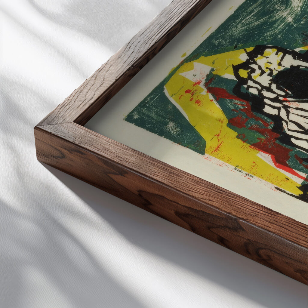 Farbige Tessinerlandschaft 1925 Albert Muller close up dark wood mockup